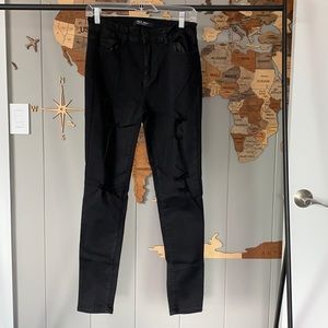 Black High Rise Distressed stretchy skinny denim Jean